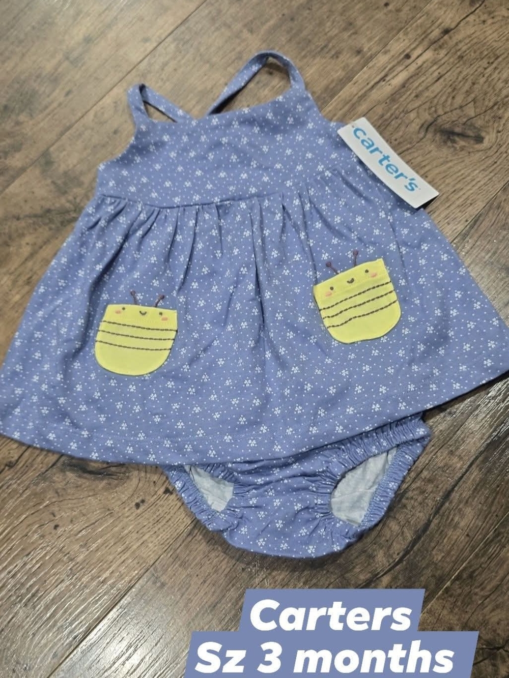Carters Baby Girl Blue Bumblebee Outfit Sz 3 Months - Picture 2 of 4